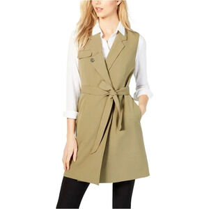 Nine West Olive Notch Collar Tie Waist Stretch Vest/Dress Size 4